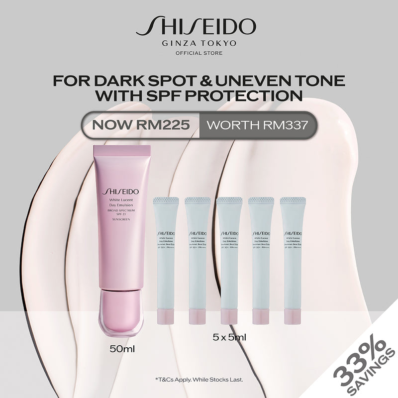 [For Dark Spot & Uneven Tone] Shiseido White Lucent Day Emulsion Broad Spectrum SPF50+ 50ml Set RM225 (Worth RM337) (Brightening)